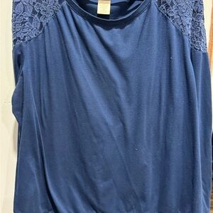 Navy Blue Lace Shoulder Women's Top